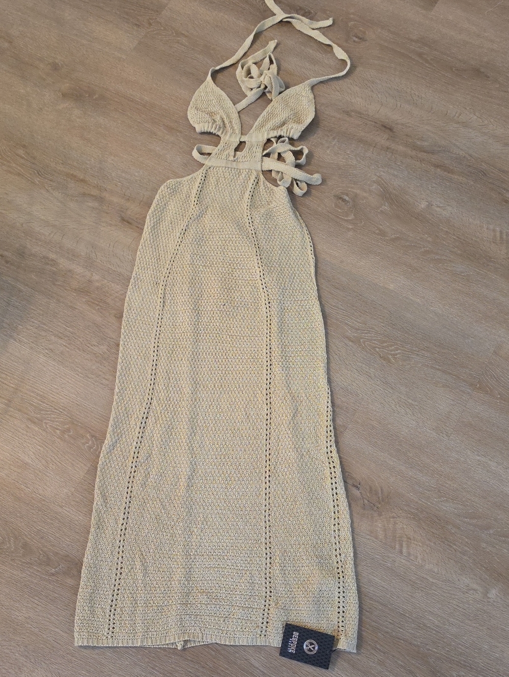 NWT Bespoke Beige Crochet Halter Backless Maxi Dress Small